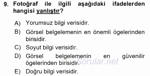 Restorasyon ve Koruma İlkeleri 2016 - 2017 Dönem Sonu Sınavı 9.Soru