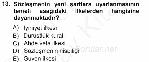 Medeni Hukuk 1 2012 - 2013 Ara Sınavı 13.Soru