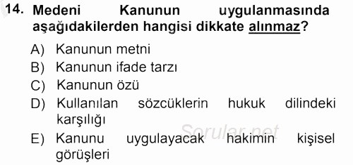 Medeni Hukuk 1 2012 - 2013 Ara Sınavı 14.Soru