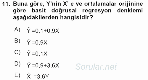 İstatistik 2 2016 - 2017 Dönem Sonu Sınavı 11.Soru