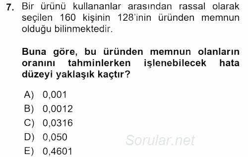 İstatistik 2 2016 - 2017 Dönem Sonu Sınavı 7.Soru