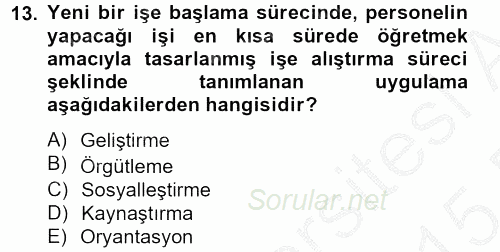 Spor Yönetimi 2014 - 2015 Ara Sınavı 13.Soru
