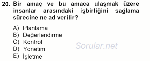 Spor Yönetimi 2014 - 2015 Ara Sınavı 20.Soru
