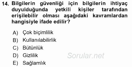 Belge Yönetimi ve Ofis Uygulamaları 2017 - 2018 Dönem Sonu Sınavı 14.Soru