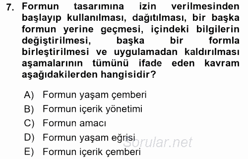 Belge Yönetimi ve Ofis Uygulamaları 2017 - 2018 Dönem Sonu Sınavı 7.Soru