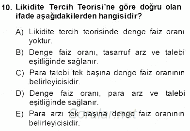 Finansal Ekonomi 2014 - 2015 Ara Sınavı 10.Soru