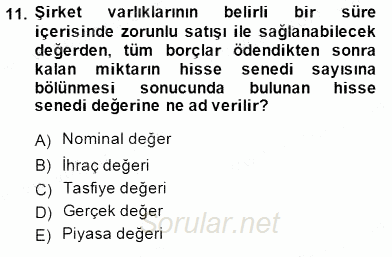 Finansal Ekonomi 2014 - 2015 Ara Sınavı 11.Soru