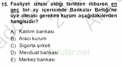 Finansal Ekonomi 2014 - 2015 Ara Sınavı 15.Soru