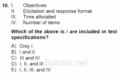 Yabancı Dil Öğretiminde Ölçme Ve Değerlendirme 1 2013 - 2014 Dönem Sonu Sınavı 10.Soru
