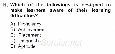 Yabancı Dil Öğretiminde Ölçme Ve Değerlendirme 1 2013 - 2014 Dönem Sonu Sınavı 11.Soru