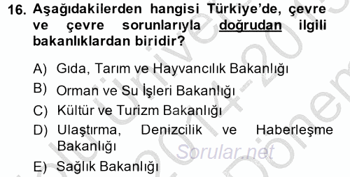 Sosyal Politika 2 2014 - 2015 Dönem Sonu Sınavı 16.Soru