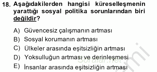 Sosyal Politika 2 2014 - 2015 Dönem Sonu Sınavı 18.Soru