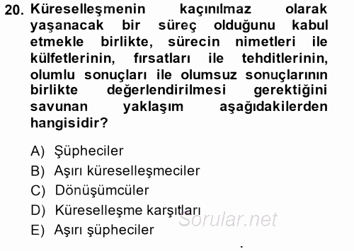 Sosyal Politika 2 2014 - 2015 Dönem Sonu Sınavı 20.Soru