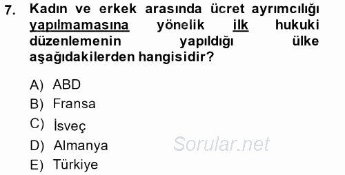 Sosyal Politika 2 2014 - 2015 Dönem Sonu Sınavı 7.Soru