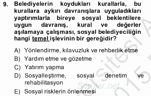 Sosyal Politika 2 2014 - 2015 Dönem Sonu Sınavı 9.Soru