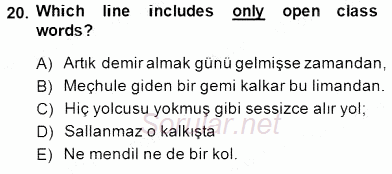 Türkçe Ses Ve Biçim Bilgisi 2014 - 2015 Dönem Sonu Sınavı 20.Soru