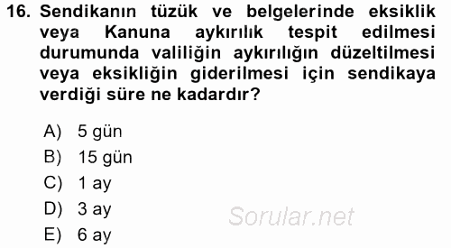 Toplu İş Hukuku 2015 - 2016 Ara Sınavı 16.Soru