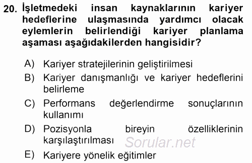 Performans ve Kariyer Yönetimi 2015 - 2016 Tek Ders Sınavı 20.Soru