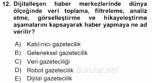 Yeni İletişim Teknolojileri 2016 - 2017 Ara Sınavı 12.Soru