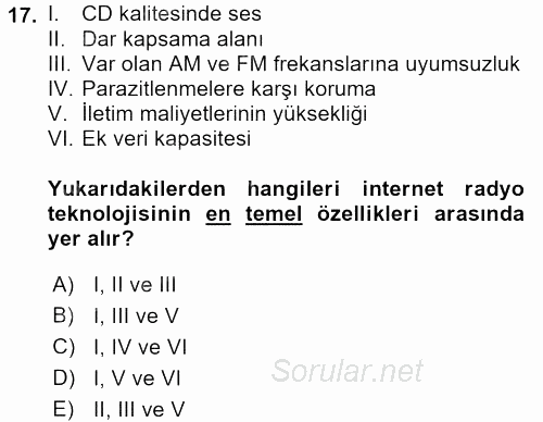 Yeni İletişim Teknolojileri 2016 - 2017 Ara Sınavı 17.Soru