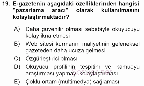 Yeni İletişim Teknolojileri 2016 - 2017 Ara Sınavı 19.Soru