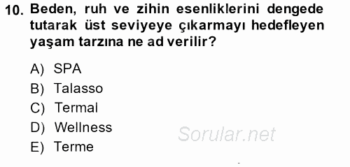 Termal ve Spa Hizmetleri 2013 - 2014 Ara Sınavı 10.Soru