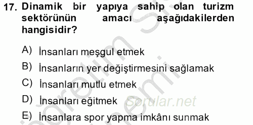 Termal ve Spa Hizmetleri 2013 - 2014 Ara Sınavı 17.Soru