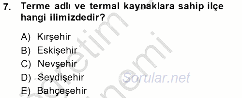 Termal ve Spa Hizmetleri 2013 - 2014 Ara Sınavı 7.Soru