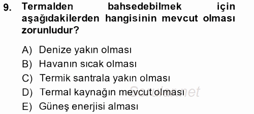 Termal ve Spa Hizmetleri 2013 - 2014 Ara Sınavı 9.Soru
