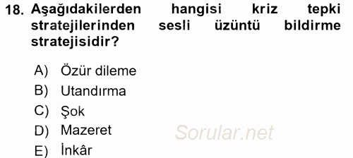 Halkla İlişkiler Yazarlığı 2015 - 2016 Dönem Sonu Sınavı 18.Soru