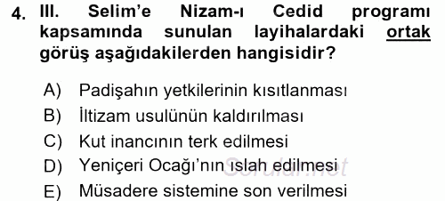 Osmanlı Yenileşme Hareketleri (1703-1876) 2015 - 2016 Dönem Sonu Sınavı 4.Soru