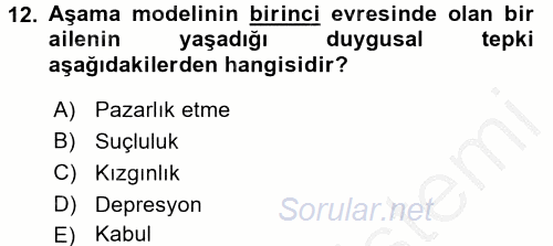 Özel Gereksinimli Bireyler ve Bakım Hizmetleri 2016 - 2017 3 Ders Sınavı 12.Soru