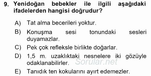 Özel Gereksinimli Bireyler ve Bakım Hizmetleri 2016 - 2017 3 Ders Sınavı 9.Soru