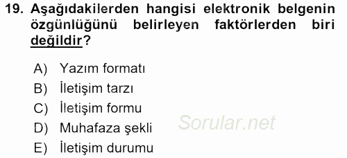 Dosyalama Arşivleme 2015 - 2016 Ara Sınavı 19.Soru