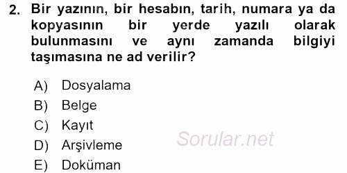 Dosyalama Arşivleme 2015 - 2016 Ara Sınavı 2.Soru