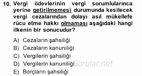 Genel Vergi Hukuku 2014 - 2015 Tek Ders Sınavı 10.Soru