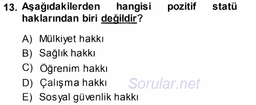 Genel Vergi Hukuku 2014 - 2015 Tek Ders Sınavı 13.Soru