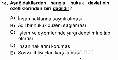 Genel Vergi Hukuku 2014 - 2015 Tek Ders Sınavı 14.Soru