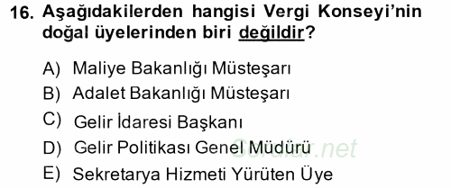 Genel Vergi Hukuku 2014 - 2015 Tek Ders Sınavı 16.Soru