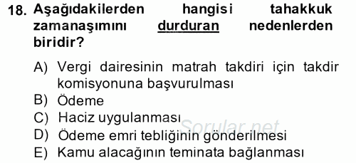 Genel Vergi Hukuku 2014 - 2015 Tek Ders Sınavı 18.Soru