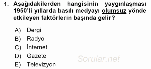 Basın Fotoğrafçılığı 2016 - 2017 Dönem Sonu Sınavı 1.Soru