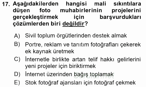 Basın Fotoğrafçılığı 2016 - 2017 Dönem Sonu Sınavı 17.Soru