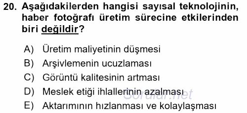 Basın Fotoğrafçılığı 2016 - 2017 Dönem Sonu Sınavı 20.Soru