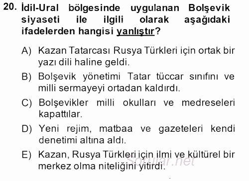 XIX. Yüzyıl Türk Dünyası 2014 - 2015 Ara Sınavı 20.Soru