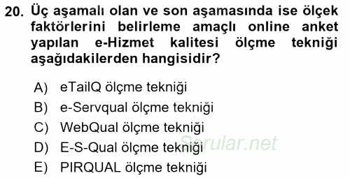 Konaklama Hizmetlerinde Kalite Yönetimi 2017 - 2018 3 Ders Sınavı 20.Soru