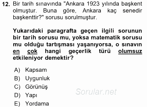 Öğretimde Planlama Ve Değerlendirme 2017 - 2018 Dönem Sonu Sınavı 12.Soru