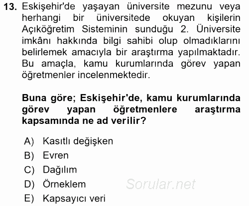 Öğretimde Planlama Ve Değerlendirme 2017 - 2018 Dönem Sonu Sınavı 13.Soru