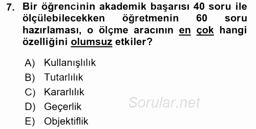 Öğretimde Planlama Ve Değerlendirme 2017 - 2018 Dönem Sonu Sınavı 7.Soru