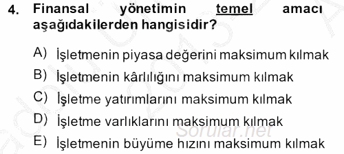 Sağlık Kurumlarında Finansal Yönetim 2013 - 2014 Ara Sınavı 4.Soru