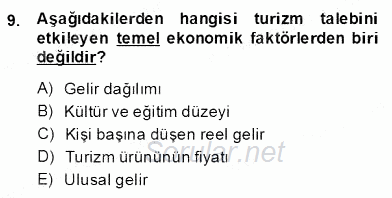 Turizm Ekonomisi 2013 - 2014 Dönem Sonu Sınavı 9.Soru